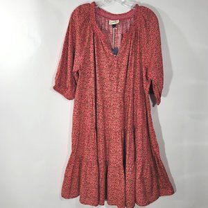 Universal Threads Floral Cottage Prairie Pink Brown Cotton Blend Ruffle NWT